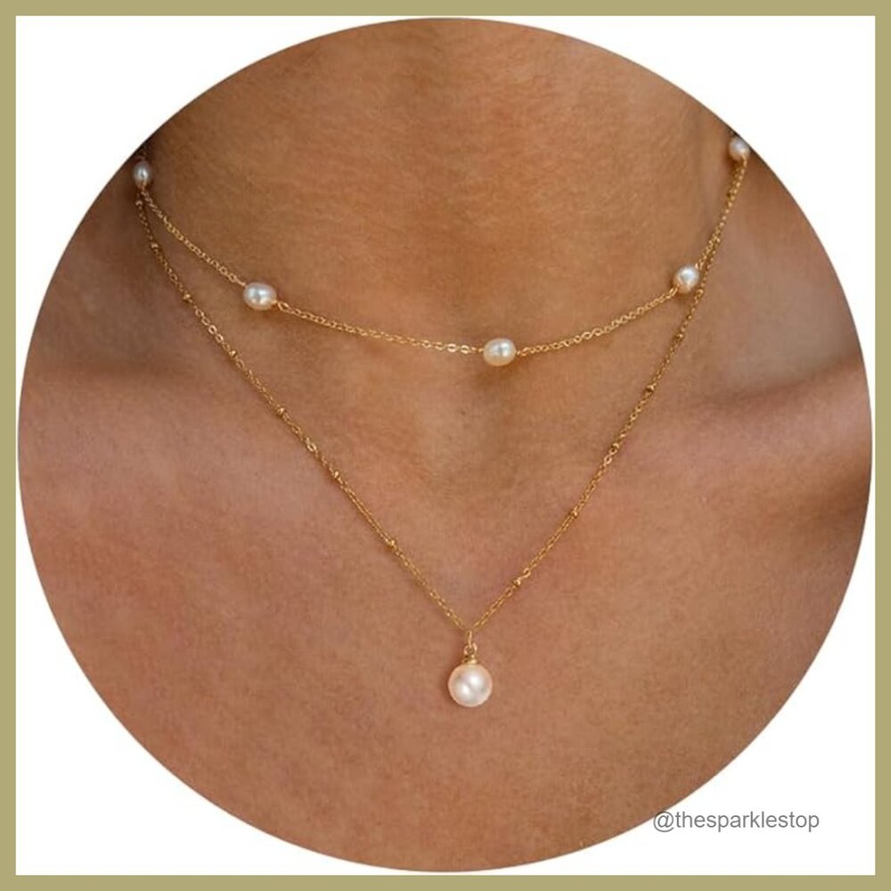 14K Gold-plated Dainty Pearl Necklace with Lobster Clasp